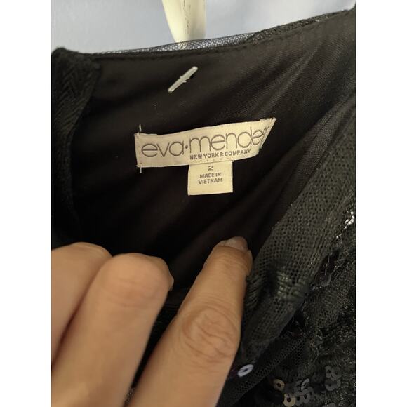 Eva Mendes Black Tule Dress Sparkling Embroided Size 2 Party Night Out Wedding - Picture 4 of 6